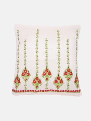 White Embroidered Dupion Silk Cushion Cover
