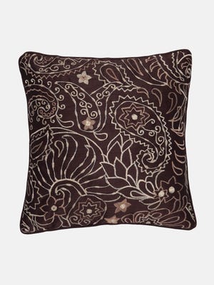 Coffee Embroidered Cotton Cushion Cover