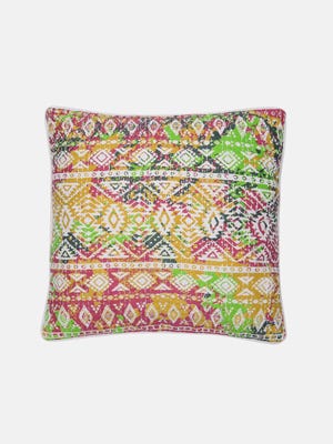 Multicolour Printed and Embroidered Cotton Cushion Cover