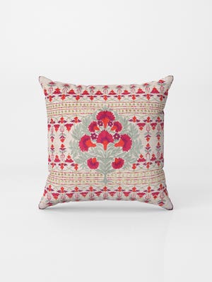 Beige Embroidered Dupioni Silk-Cotton Cushion Cover
