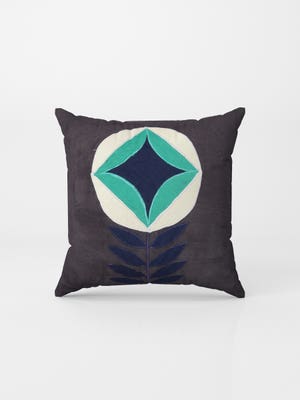 Dark Olive Appliqued Suede Fabric Cushion Cover