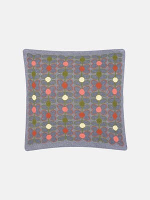 Grey Embroidered Cotton-Polyester Cushion Cover