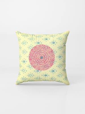 Yellow Printed Cotton Cushion Cover
