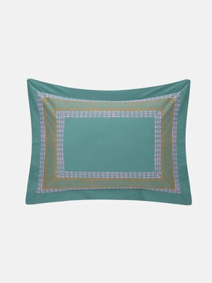 Light Teal Printed Cotton Pillow Cover