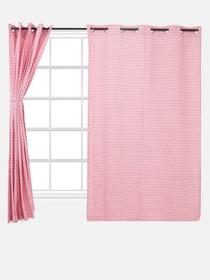 Pink Jacquard Textured Cotton Curtain