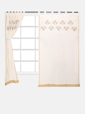 White Embroidered Cotton Curtain