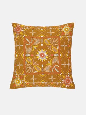 Brown Nakshi Kantha Embroidered Cotton Cushion Cover