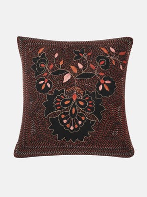 Black Nakshi Kantha Embroidered Cotton Cushion Cover