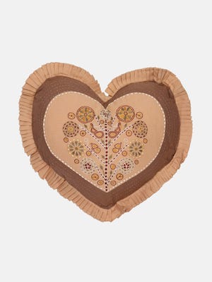 Brown Heart Shape Nakshi Kantha Cushion