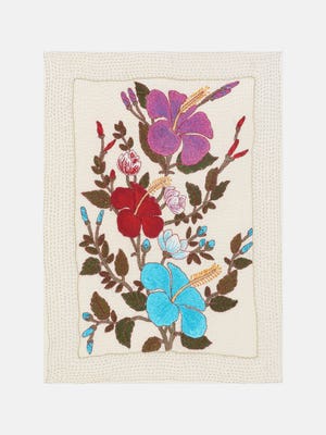Ivory Embroidered Silk Tapestry