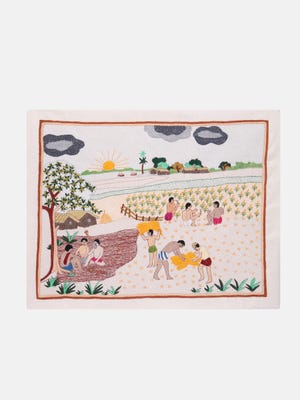 Nakshi Kantha Embroidered Silk Tapestry