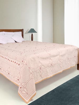 Beige Nakshi Kantha Cotton Bed Cover