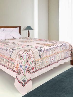 Ivory Nakshi Kantha Embroidered Cotton Bed Cover