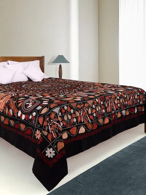 Black Nakshi Kantha Embroidered Cotton Bed Cover