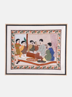 Nakshi Kantha Silk Wall Hanging Tapestry with Frame