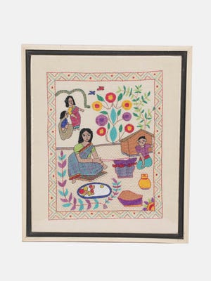 Ivory Nakshi Kantha Embroidered Tapestry