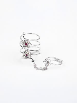 Simulated Ruby Silver Ring