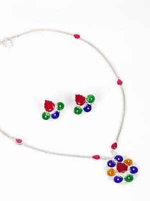 Simulated Stone Studded Mina Detailed Necklace Set