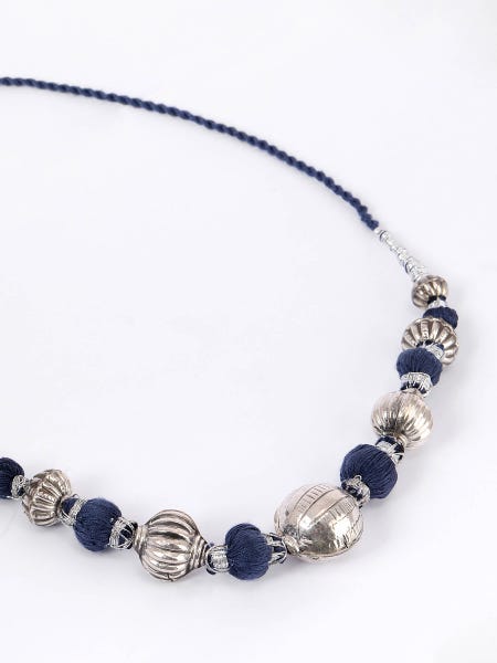 Beads Studded Oxidized Silver Necklace