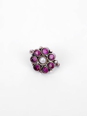 Simulated Ruby Oxidized Silver Nose Pin