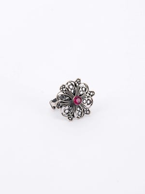 Simulated Stone Studded Oxidized Silver Ring
