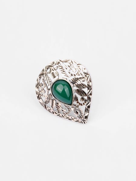 Simulated Emerald Oxidized Silver Ring