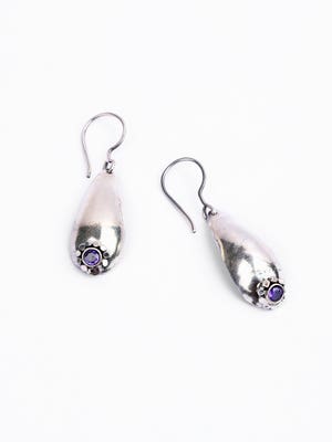 Purple Stone Oxidized Silver Earrings