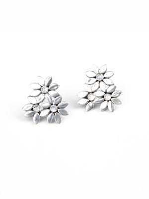 Simulated Stone Silver Earrings
