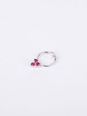 Simulated Ruby Stone Studded Silver Nose Ring