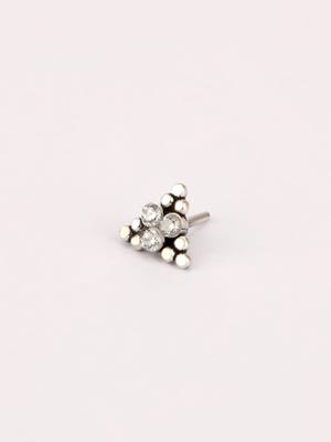 Simulated Stone Studded Oxidized Silver Nose Pin