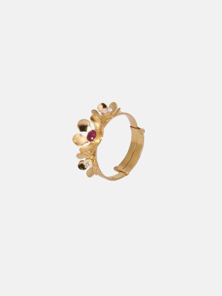 Simulated Stone Studded Gold Ring