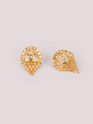 Simulated Stone Studded Gold Earrings