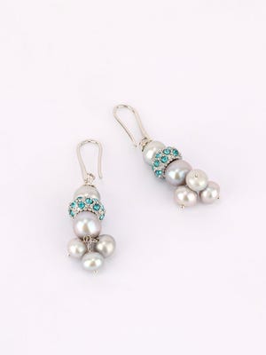 Simulated Stone and Pearl Studded Earrings