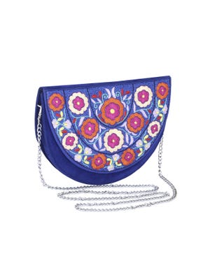 Blue Embroidered Velvet Bag