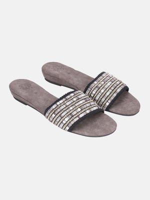 Grey Faux Leather Sandals