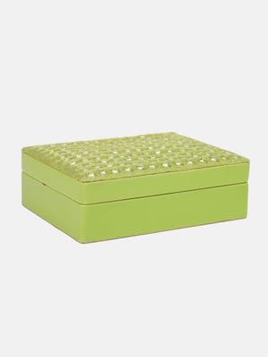 Green Erri Embroidered Faux Leather Jewellery Box