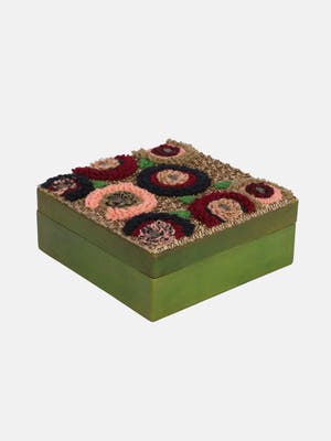 Olive Green Embroidered Leather Jewellery Box