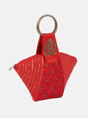 Red Erri Embroidered Mixed Silk Chosha Bag