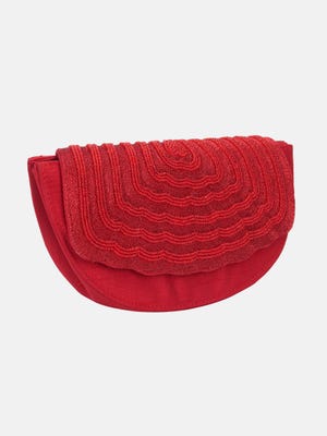 Red Embroidered Mixed Fabric Purse