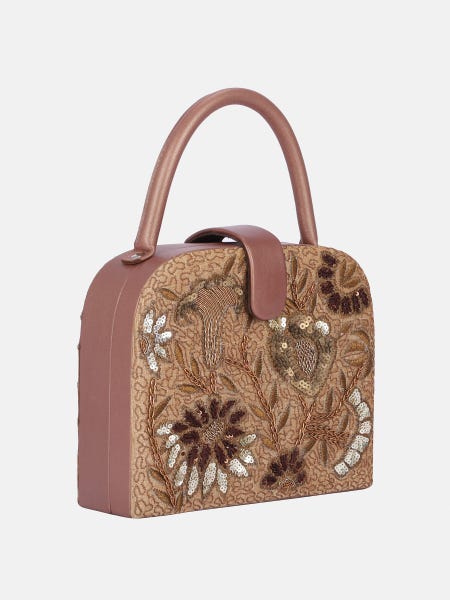 Golden Embroidered Leather Bag