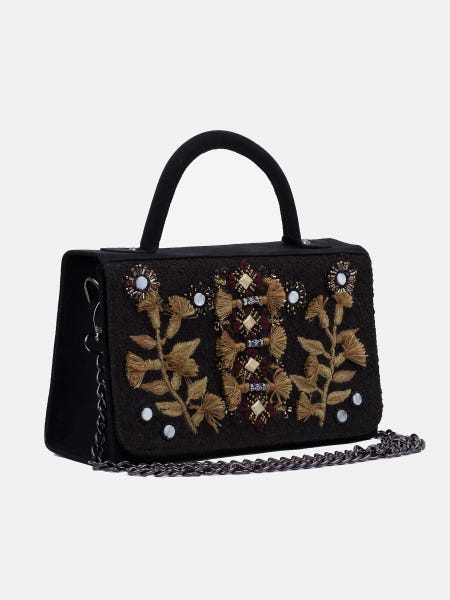 Black Erri Embroidered Velvet Bag