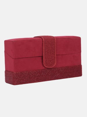 Maroon Embroidered Suede Velvet Purse
