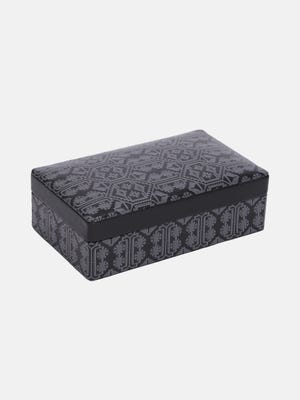 Black Jamdani UV Printed Leather Jewellery Box