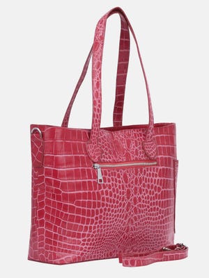 Red/Pink Printed Leather Executive Tote Bag