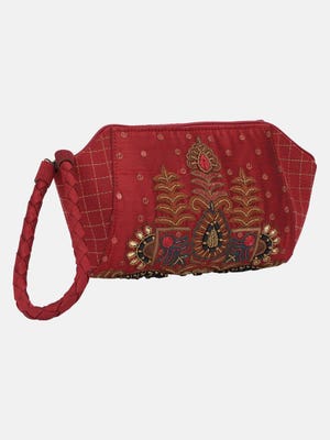 Red Erri Embroidered Dupioni Silk Bag