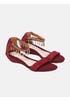 Maroon Ankle Strap Suede Fabric Heel Sandals