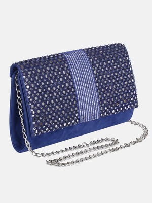 Blue Erri Embroidered Velvet Bag