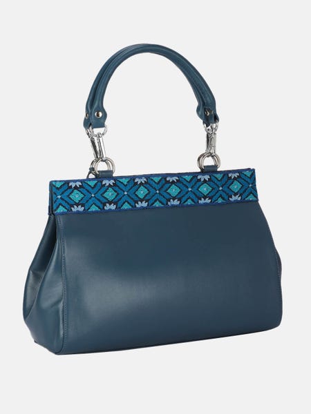 Teal Embroidered Leather Bag