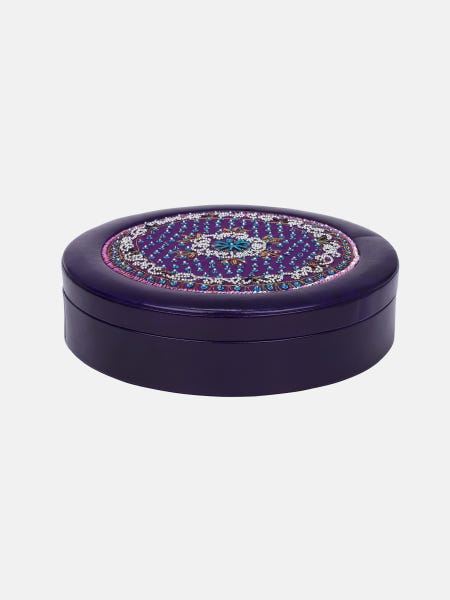 Purple Bead Studded Leather Box- Round