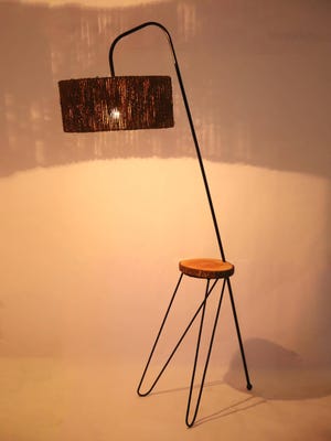Wrouht Iron Lamp with Coconut Rope Shade